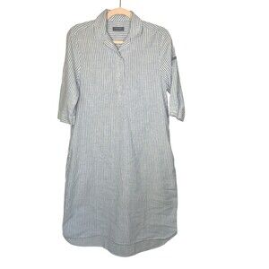 Saint James Linen Blend Midi Dress Stripe Sz 8 Coastal Boat Nautical 165